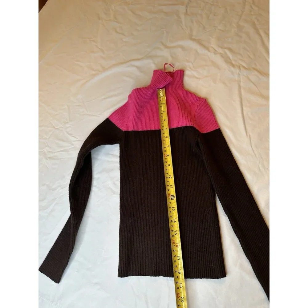 Zara color block turtleneck sweater Pink Black Ribbed Small - Picture 5 of 6